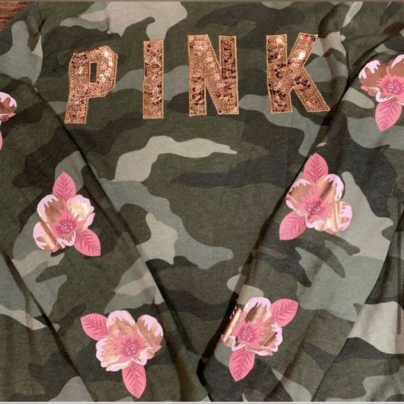 PINK VS CAMO FLORAL BLING HOODIE L - Picture 3 of 7